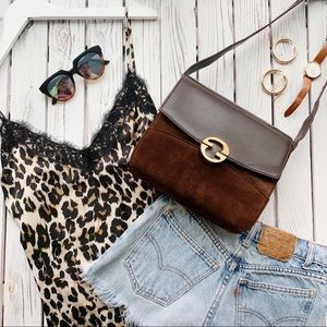 VINTAGE GUCCI GG BROWN SUEDE RETRO FLAP HANDBAG